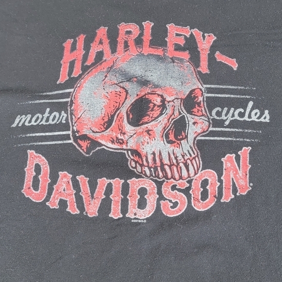 Harley Davidson Black/Red Skull Graphic Short Sleeve T-Shirt Sz L Unisex - Picture 1 of 11
